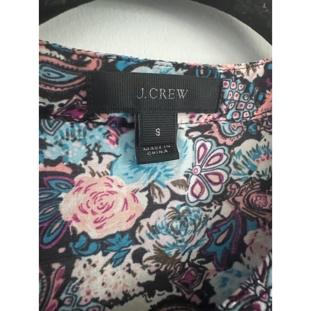 J.Crew Womens Floral Paisley Cotton Silk Ruffle Blouse Blue Pink Small - Picture 3 of 7